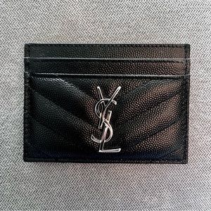 SAINT LAURENT CASSANDRE MATELASSÉ CARD CASE IN GRAIN DE POUDRE EMBOSSED LEATHER